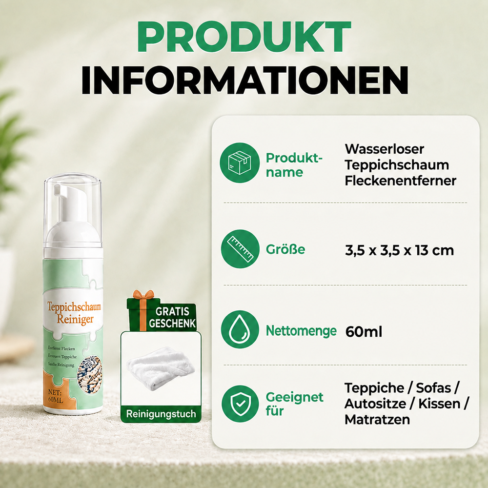 🔥 LETZTER TAG: 80 % RABATT – 🧼Teppich-Schaumreiniger zur Fleckenentfernung ohne Wasser mit Reinigungstuch