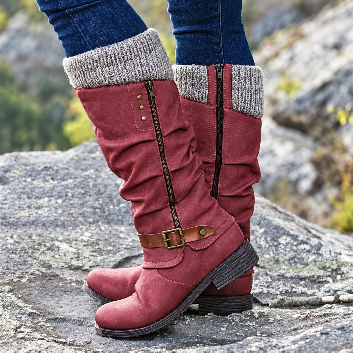 🔥 LETZTER TAG – 80 % RABATT - Damen Winterstiefel mit orthopädischer Unterstützung, Strickkragen & warmer Wollfütterung