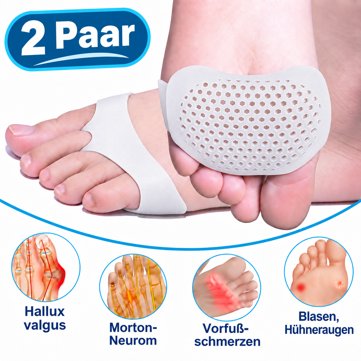 Weiß - 4 Polster (2 Paar👣)