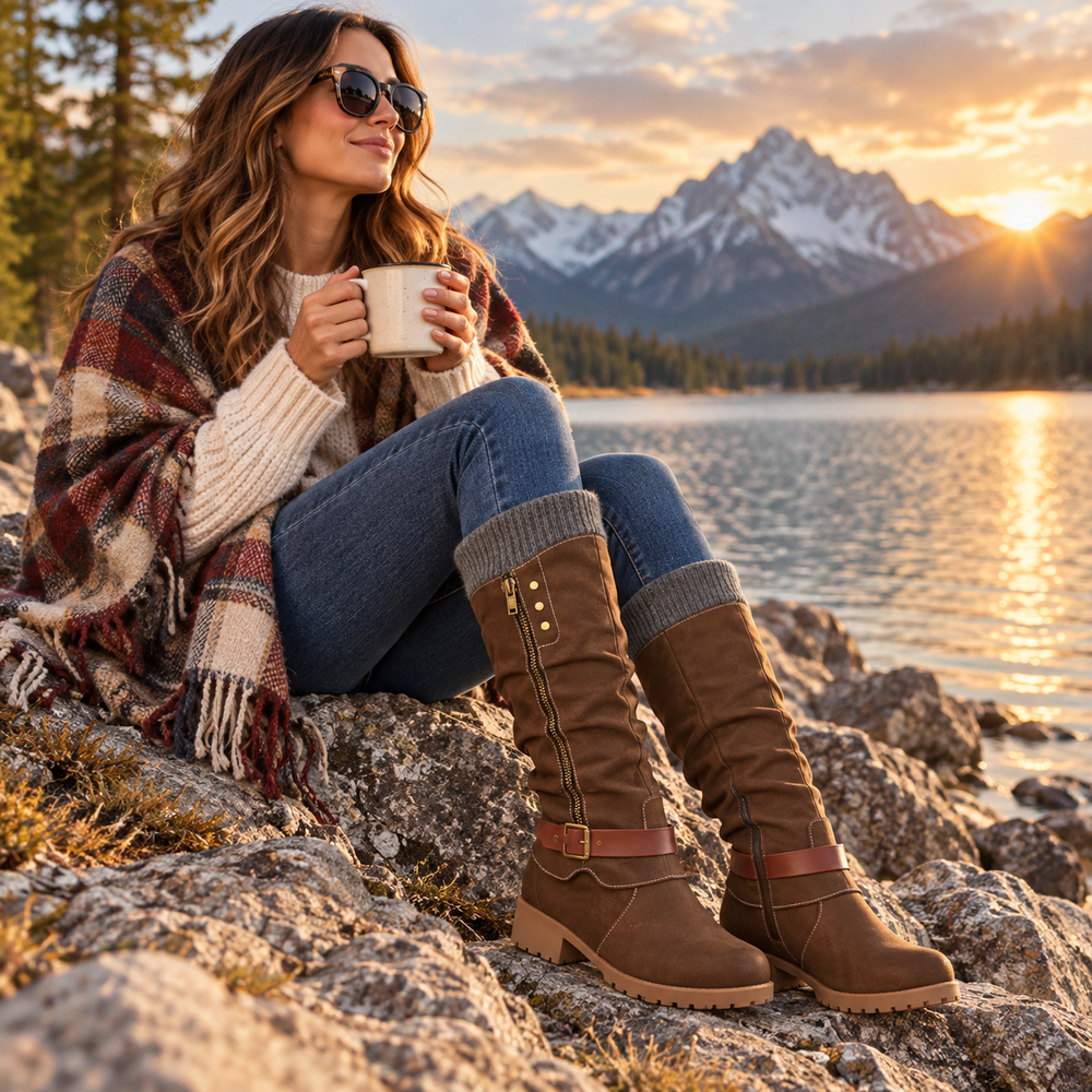 🔥 LETZTER TAG – 80 % RABATT - Damen Winterstiefel mit orthopädischer Unterstützung, Strickkragen & warmer Wollfütterung