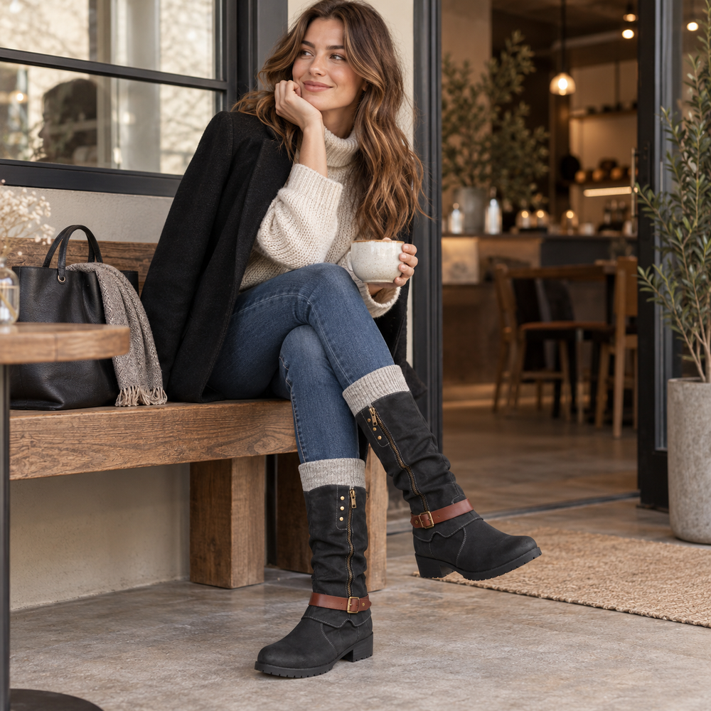 🔥 LETZTER TAG – 80 % RABATT - Damen Winterstiefel mit orthopädischer Unterstützung, Strickkragen & warmer Wollfütterung